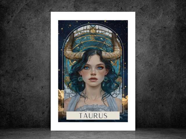 Taurus Zodiac Tarot Print - Astrology Poster Celestial Wall Art Mystical Horoscope Decor Gift A5 A4 A3 Framed Or Unframed - image 1