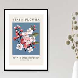 Birth Flower Print May Hawthorn - Birthday Month Poster Botanical Wall Art Gift Idea A5 A4 A3 Framed Or Unframed - thumbnail 2