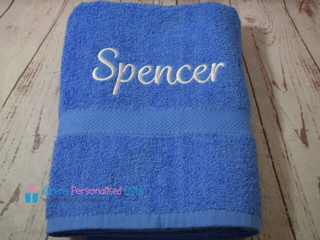Personalised Kids Bath Towel, Blue Children's Swim Embroidered Add Any Name - Choice Of Colours - image 1