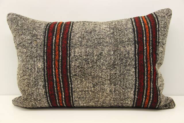 Turkish Kilim Pillow Cover 16x24, Wool & Cotton Lumbar Cushion - image 1