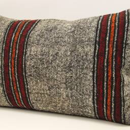 Turkish Kilim Pillow Cover 16x24, Wool & Cotton Lumbar Cushion - thumbnail 3