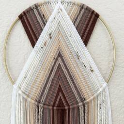 Brown Beige Yarn Wall Hanging, Retro Boho Hoop Art - thumbnail 2