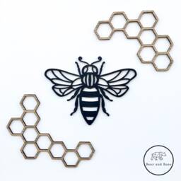 Wooden Bee & Honeycomb Wall Art Nursery Decor - thumbnail 2