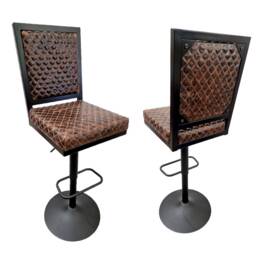 Diamond Stitch Genuine Leather Stool - Adjustable Height + Swivel Counter Or Bar Heigh With Back Support Glbk - thumbnail 3