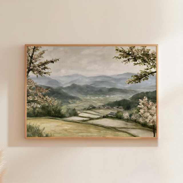 Blossom Mountain Poster, Green Valley Print, Nature Wall Art, Paper - image 1