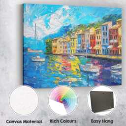 Colourful Mediterranean Harbour Impasto Coastal Village Landscape Painting Canvas Wall Art Print Decor Picture Ready To Hang - thumbnail 2