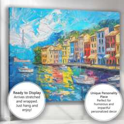 Colourful Mediterranean Harbour Impasto Coastal Village Landscape Painting Canvas Wall Art Print Decor Picture Ready To Hang - thumbnail 3