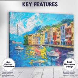 Colourful Mediterranean Harbour Impasto Coastal Village Landscape Painting Canvas Wall Art Print Decor Picture Ready To Hang - thumbnail 1