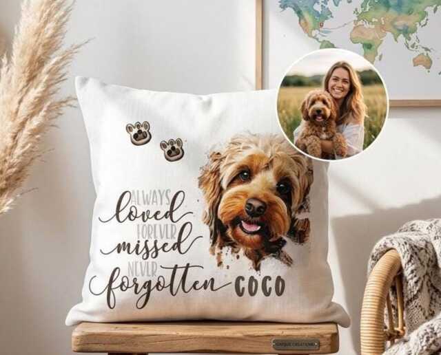 Personalised Photo Dog Memorial Cushion Neutral Pet Loss Keepsake Pillow With Book - image 1