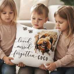 Personalised Photo Dog Memorial Cushion Neutral Pet Loss Keepsake Pillow With Book - thumbnail 2