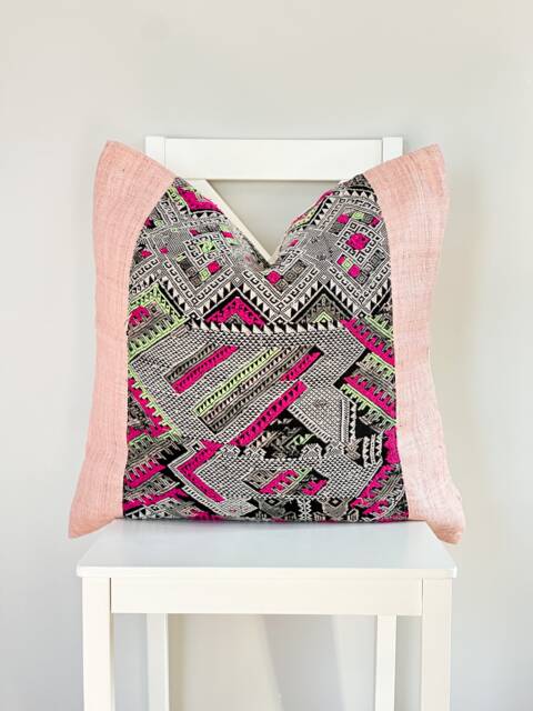 Vintage Embroidered Silk Textile Ethnic Piece Of Tradition Costume Pillow Cover - image 1
