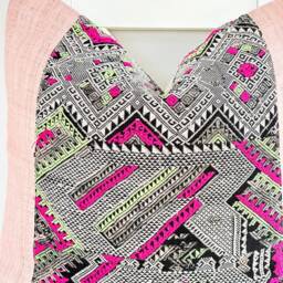 Vintage Embroidered Silk Textile Ethnic Piece Of Tradition Costume Pillow Cover - thumbnail 2
