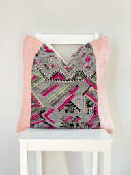 Vintage Embroidered Silk Textile Ethnic Piece Of Tradition Costume Pillow Cover