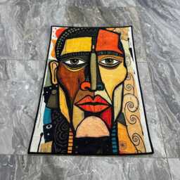 Abstract Tribal Face Rug - Modern Ethnic Portrait Tile Mat Art Decor - thumbnail 4