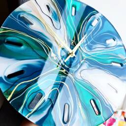 Handmade Resin Wall Clock in The Geode Marble Effect, With Teal & Gold Accents - thumbnail 4