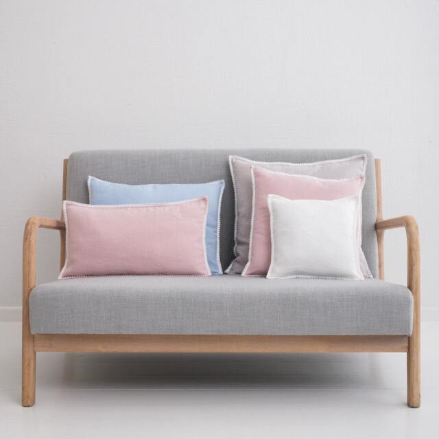 Linen Pillow Cover. Washed Linen Pillowcase With Pom-Poms. Stylishe Custom Size Pillow For Living Room - image 1
