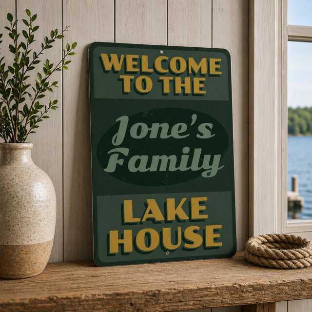 Personalized Lake House Metal Sign, Custom Family Welcome Decor, Cabin Wall Art, Nautical Sign Gift - image 1