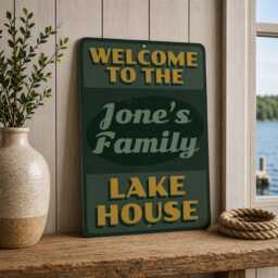 Personalized Lake House Metal Sign, Custom Family Welcome Decor, Cabin Wall Art, Nautical Sign Gift - thumbnail 1