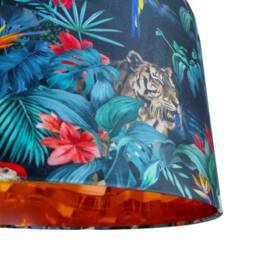 Teal Blue Jungle Velvet Lampshade With Tiger, Parrots & Mirror Copper Lining - thumbnail 3