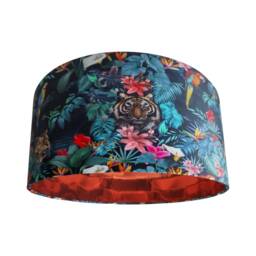 Teal Blue Jungle Velvet Lampshade With Tiger, Parrots & Mirror Copper Lining - thumbnail 2