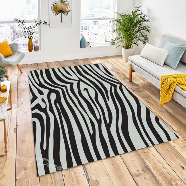 Modern Luxury Zebra Pattern Rug, Living Room Kitchen Runner Floor Mats, Animal Print, Bedroom Area Nordic Style Bedside Rugs