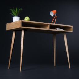 Heim - Mid Century Modern Desk, Computer Table, Bureau, Open Shelf, Oak Wood, Customized Size & Finish - thumbnail 3
