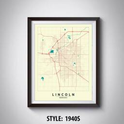 Lincoln Nebraska Map Art Print Modern Black & White Office Decor - thumbnail 2