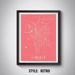 Lincoln Nebraska Map Art Print Modern Black & White Office Decor - thumbnail 4