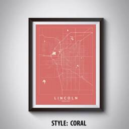 Lincoln Nebraska Map Art Print Modern Black & White Office Decor - thumbnail 3