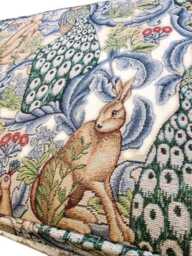 William Morris Hares Tapestry Footstool Handmade Natural Wood Bun Feet - thumbnail 2