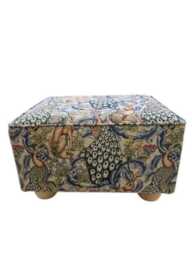 William Morris Hares Tapestry Footstool Handmade Natural Wood Bun Feet