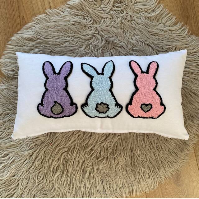 Embroidered Bunny Lumbar Pillow, Personalized Easter Gift - image 1