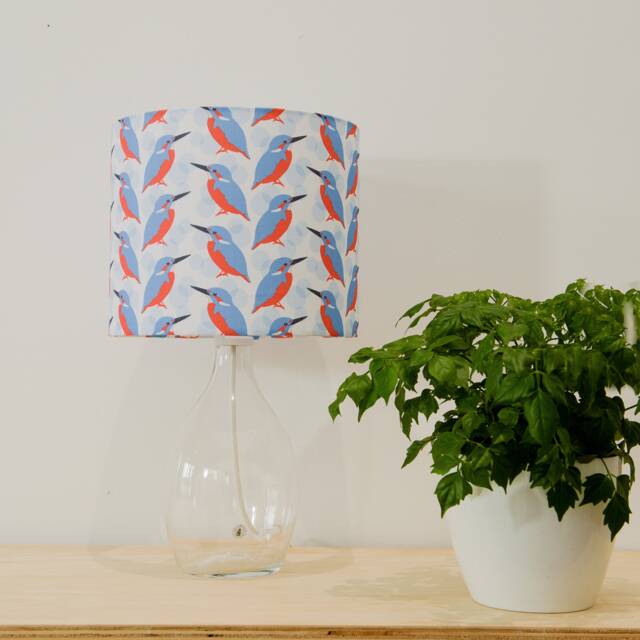Kingfisher Bird Print Lampshade - Handmade Cotton Table/Ceiling Light - image 1