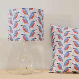 Kingfisher Bird Print Lampshade - Handmade Cotton Table/Ceiling Light - thumbnail 3