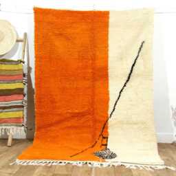Handmade Moroccan Wool Rug - Abstract Orange Cream Black Carpet - thumbnail 2