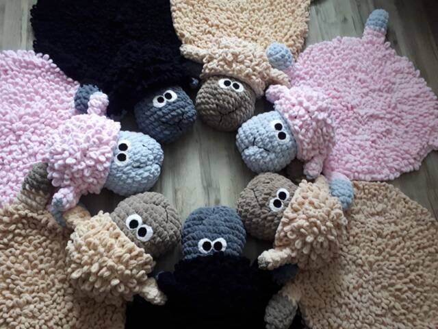 Crochet Sheep Rug Or Pillow Soft Plush Baby Toy, Nursery Decor - image 1