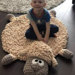 Crochet Sheep Rug Or Pillow Soft Plush Baby Toy, Nursery Decor - thumbnail 2