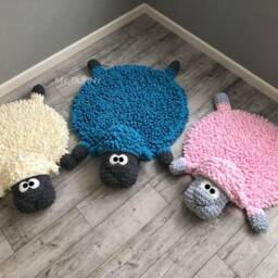 Crochet Sheep Rug Or Pillow Soft Plush Baby Toy, Nursery Decor - thumbnail 3