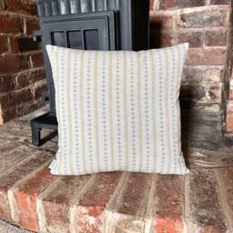 1379. Indigo/ Gold Selby Stripe Linen Look 100% Cotton Cushion Cover - thumbnail 1