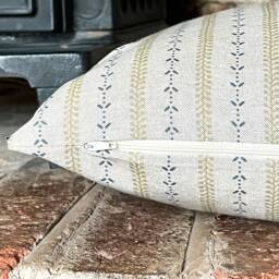1379. Indigo/ Gold Selby Stripe Linen Look 100% Cotton Cushion Cover - thumbnail 3