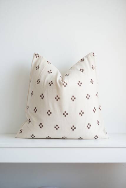 White Brown Dot Block Print Mudcloth Hmong Pillow Case - image 1