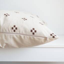 White Brown Dot Block Print Mudcloth Hmong Pillow Case - thumbnail 3