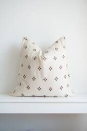 White Brown Dot Block Print Mudcloth Hmong Pillow Case - thumbnail 1