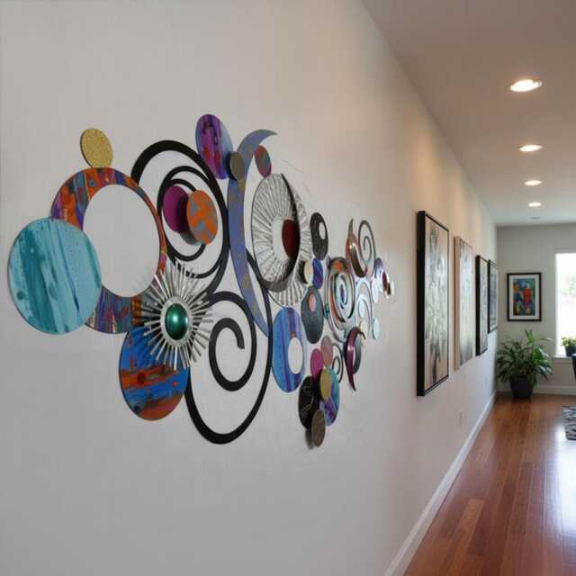Handmade Stainless Steel Metal Wall Decor - Chromatic Circles & Swirls Artistic Focal Point - image 1