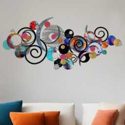 Handmade Stainless Steel Metal Wall Decor - Chromatic Circles & Swirls Artistic Focal Point - thumbnail 2