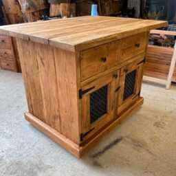 Solid Wood Rustic Kitchen Island, Butchers Block Unit With Open Storage - thumbnail 2