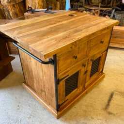 Solid Wood Rustic Kitchen Island, Butchers Block Unit With Open Storage - thumbnail 3