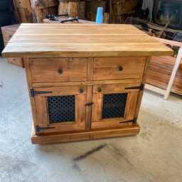 Solid Wood Rustic Kitchen Island, Butchers Block Unit With Open Storage - thumbnail 4