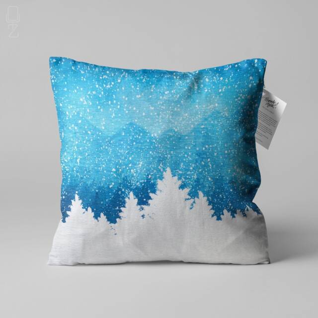 Blue Pine Tree Cushion Cover, Soft Chenille Fabric, Double Sided - image 1