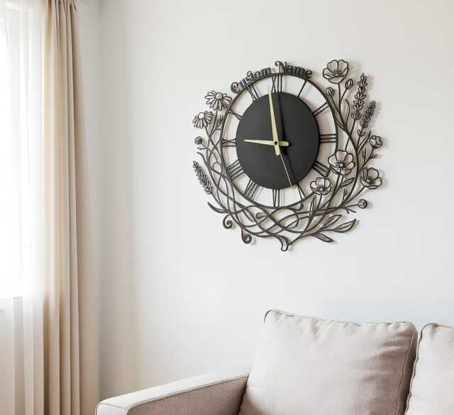Peony Metal Wall Clock, Clock Unique For Home Decor & Arts, Personalized Modern Flower Clocks For Shop - image 1